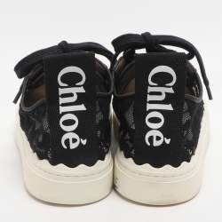 Pre Owned Chloé Lauren Size 39 Black Lace and Mesh Low Top Sneakers