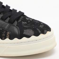 Pre Owned Chloé Lauren Size 39 Black Lace and Mesh Low Top Sneakers