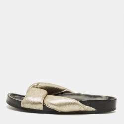 Pre Owned Chloe Size 41 Gold Leather Crisscross Flat Slides