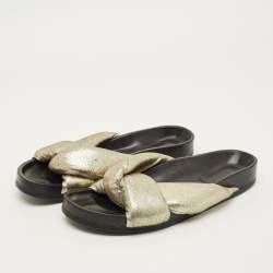 Pre Owned Chloe Size 41 Gold Leather Crisscross Flat Slides