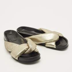 Pre Owned Chloe Size 41 Gold Leather Crisscross Flat Slides