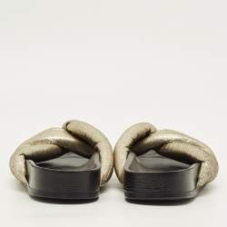 Pre Owned Chloe Size 41 Gold Leather Crisscross Flat Slides