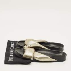 Pre Owned Chloe Size 41 Gold Leather Crisscross Flat Slides