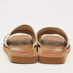 مملوكة مسبقًا Chloe Woody Size 38 White Canvas Flat Slide