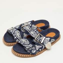 Pre Owned صندل كلوى ريبيكا جينز أزرق كحلي مطرز مقاس 39