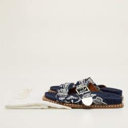 Pre Owned صندل كلوى ريبيكا جينز أزرق كحلي مطرز مقاس 39