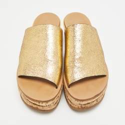 مملوكة مسبقًا صندل كلوى جلدي ذهبي برقائق الذهب كعب كورك مقاس 37