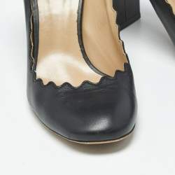 Pre Owned حذاء كعب عالي كلوي جلد أسود نمط متموج كعب مربع سميك مقاس 37