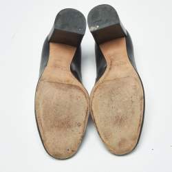 Pre Owned حذاء كعب عالي كلوي جلد أسود نمط متموج كعب مربع سميك مقاس 37