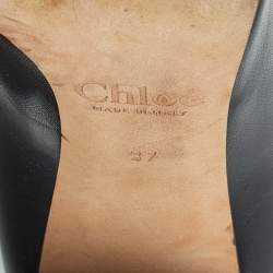 Pre Owned حذاء كعب عالي كلوي جلد أسود نمط متموج كع ب مربع سميك مقاس 37