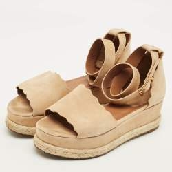 مملوكة مسبقًا صندل كلوي سير كاحل نعل روكي إسبادريل سويدي لورين متعرج بني فاتح مقاس 40