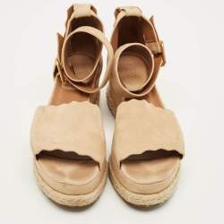 مملوكة مسبقًا صندل كلوي سير كاحل نعل روكي إسبادريل سويدي لورين متعرج بني فاتح مقاس 40