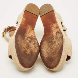 مملوكة مسبقًا صندل كلوي سير كاحل نعل روكي إسبادريل سويدي لورين متعرج بني فاتح مقاس 40