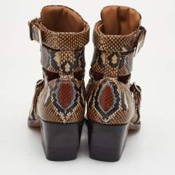 مملوكة مسبقًا بوت كلو Chloe رايلي جلد مطبوع بنقشة الثعبان بني/أسود بطول الكاحل مقاس 38.5