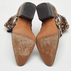 مملوكة مسبقًا بوت كلو Chloe رايلي جلد مطبوع بنقشة الثعبان بني/أسود بطول الكاحل مقاس 38.5