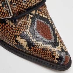 مملوكة مسبقًا بوت كلو Chloe رايلي جلد مطبوع بنقشة الثعبان بني/أسود بطول الكاحل مقاس 38.5