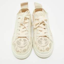 Pre Owned Chloe Lauren Size 39 Cream Lace and Leather Low Top Sneakers