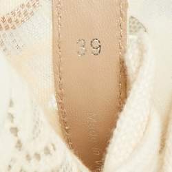 Pre Owned Chloe Lauren Size 39 Cream Lace and Leather Low Top Sneakers