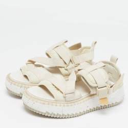 Pre Owned Chloe Lilli Size 39 White Fabric Platform Slingback Sandals