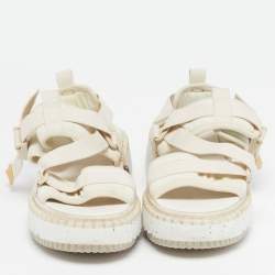 Pre Owned Chloe Lilli Size 39 White Fabric Platform Slingback Sandals