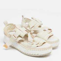 Pre Owned Chloe Lilli Size 39 White Fabric Platform Slingback Sandals