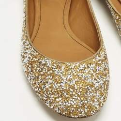 مملوكة مسبقًا Chloe Size 40 Gold/Silver Glitter and Leather Ankle Strap Ballet Flats