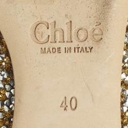 مملوكة مسبقًا Chloe Size 40 Gold/Silver Glitter and Leather Ankle Strap Ballet Flats