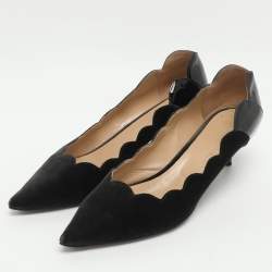 Pre Owned حذاء كعب عالي كلوي حواف متعرجة لورينا جلد لامع ومخمل أسود مقاس 41