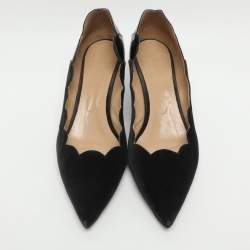 Pre Owned حذاء كعب عالي كلوي حواف متعرجة لورينا جلد لامع ومخمل أسود مقاس 41