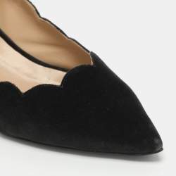 Pre Owned حذاء كعب عالي كلوي حواف متعرجة لورينا جلد لامع ومخمل أسود مقاس 41