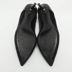 Pre Owned حذاء كعب عالي كلوي حواف متعرجة لورينا جلد لامع ومخمل أسود مقاس 41