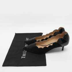 Pre Owned حذاء كعب عالي كلوي حواف متعرجة لورينا جلد لامع ومخمل أسود مقاس 41