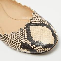 Pre Owned Chloé Lauren Scalloped  Size 35.5 Beige/Biege Python Embossed Leather Ballet Flats