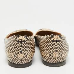 Pre Owned Chloé Lauren Scalloped  Size 35.5 Beige/Biege Python Embossed Leather Ballet Flats