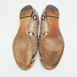 Pre Owned Chloé Lauren Scalloped  Size 35.5 Beige/Biege Python Embossed Leather Ballet Flats