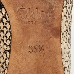 Pre Owned Chloé Lauren Scalloped  Size 35.5 Beige/Biege Python Embossed Leather Ballet Flats