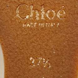 Pre Owned Chloé Size 37.5 Tan Leather Open Toe Platform Wedge Sandals