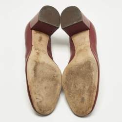 Pre Owned Chloe Size 38.5 Burgundy Leather Lauren Scallop Trim Block Heel Pumps