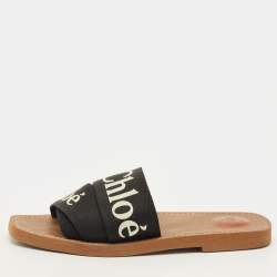 مملوكة مسبقًا Chloe Woody Size 39 Black Canvas Flat Slides
