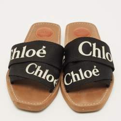 Pre Owned Chloe Woody Size 39 Black Canvas Flat Slides