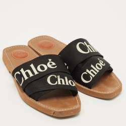 Pre Owned Chloe Woody Size 39 Black Canvas Flat Slides