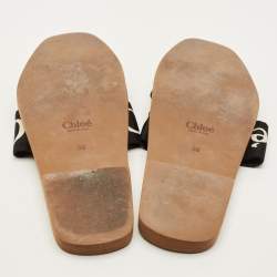 Pre Owned Chloe Woody Size 39 Black Canvas Flat Slides
