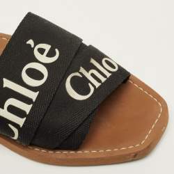 Pre Owned Chloe Woody Size 39 Black Canvas Flat Slides