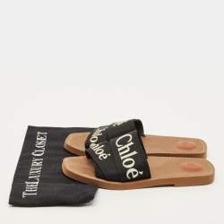 Pre Owned Chloe Woody Size 39 Black Canvas Flat Slides