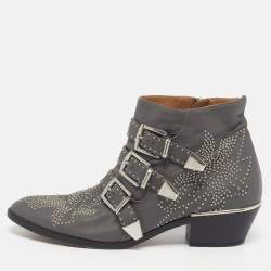 Pre Owned Chloe Susanna Size 38 Grey Leather Ankle Length Boots