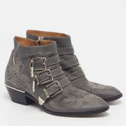 Pre Owned Chloe Susanna Size 38 Grey Leather Ankle Length Boots