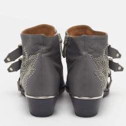 Pre Owned Chloe Susanna Size 38 Grey Leather Ankle Length Boots