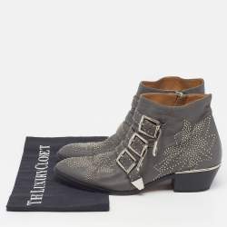 Pre Owned Chloe Susanna Size 38 Grey Leather Ankle Length Boots