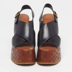 Pre Owned Chloe Maxime Size 39 Black Leather Wedge Sandals