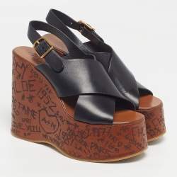 Pre Owned Chloe Maxime Size 39 Black Leather Wedge Sandals